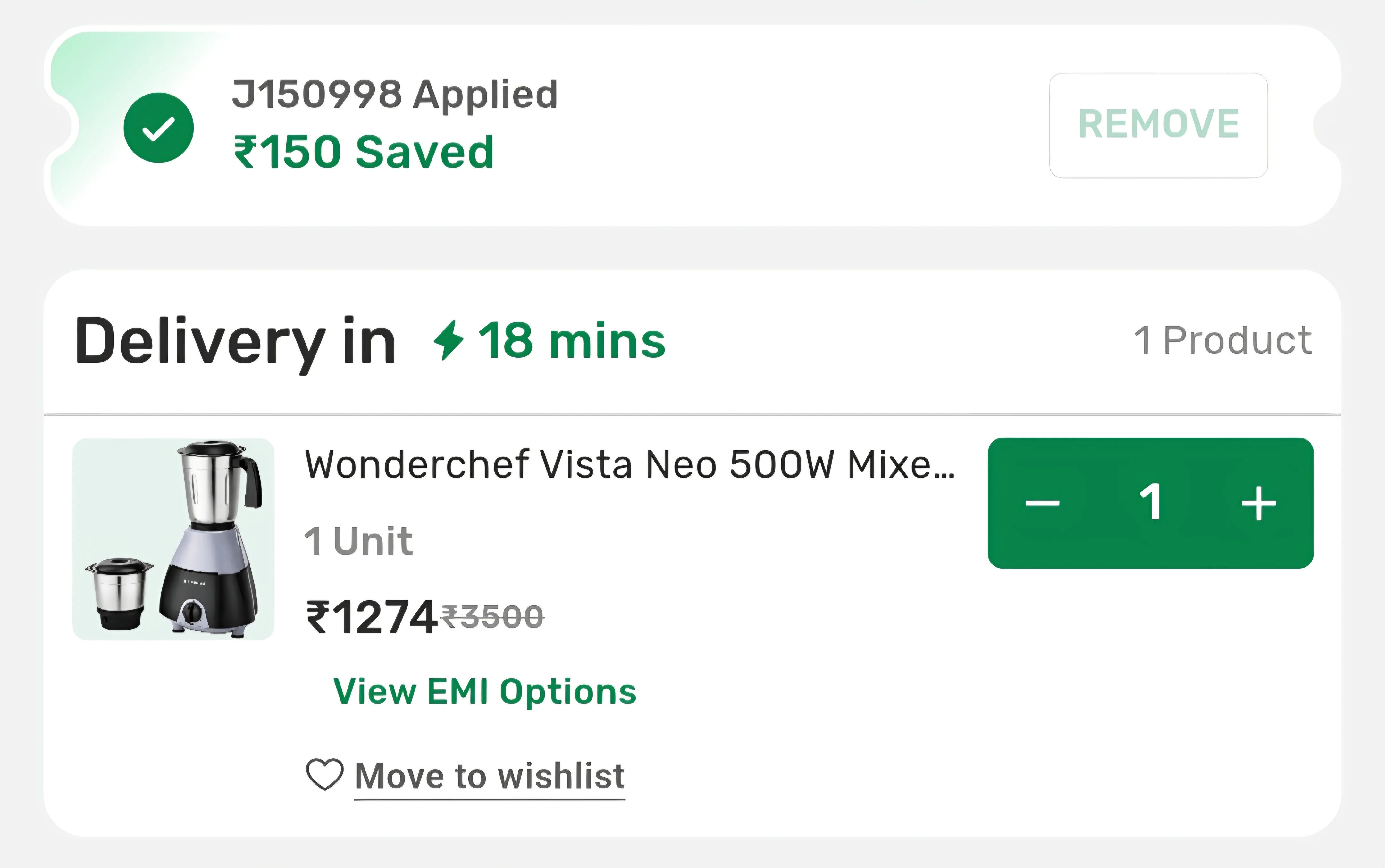 Bigbasket - Wonderchef Vista Neo Mixer grinder at Rs.1131