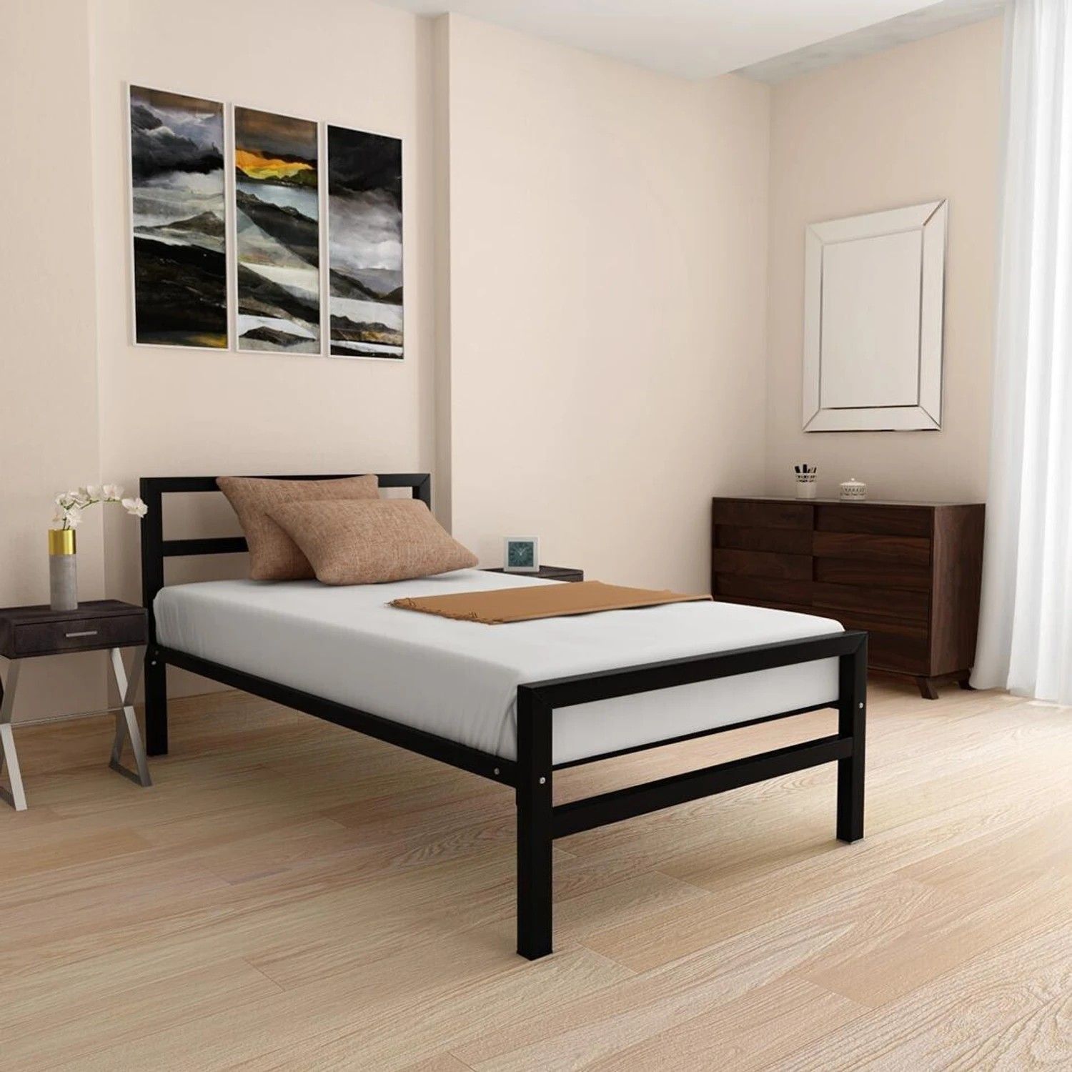 Nilkamal SLEEP Striker Metal Single Bed, 199 cm x 98 cm (6.53 ft x 3.22 ft) (Finish Color - Black, Delivery Condition - Knock Down)