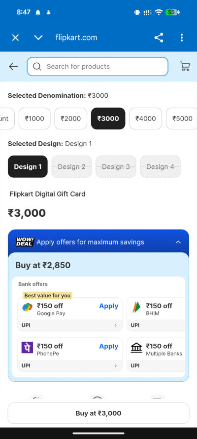 Flipkart Digital Gift Card @ 5% off