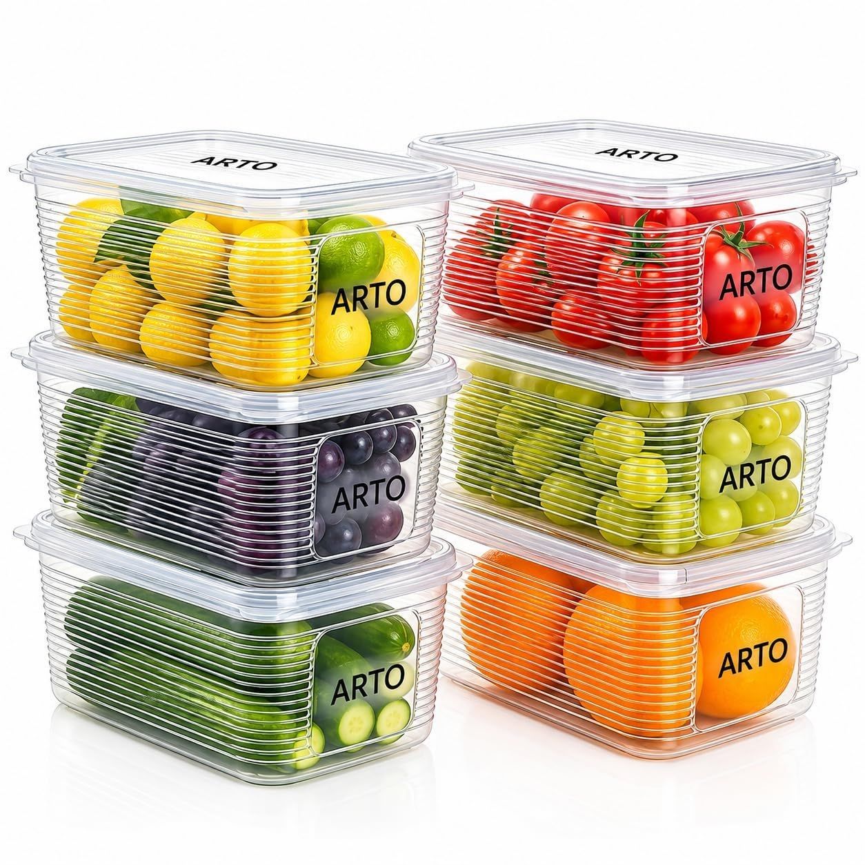 Arto Kitchen Storage Container Box Set of 6 - Multipurpose Food Storage Kitchen Organizer for Fridge & Pantry - Stackable, Airtight, BPA Free, Durable Food Grade Box for Rice, Dal, Snacks & Meal Prep
