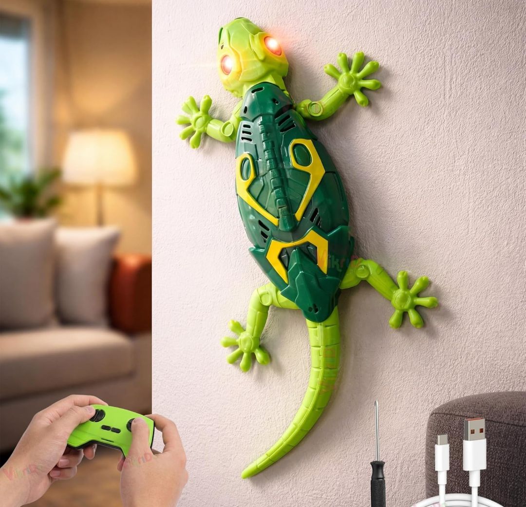 VikriDA Wall Climbing RC Toy with Remote Control, Rechargeable Creepy Crawler Climbs Walls & Ceilings, Glowing Eyes Prank Toy for Kids Boys Girls Birthday Gift (Green)