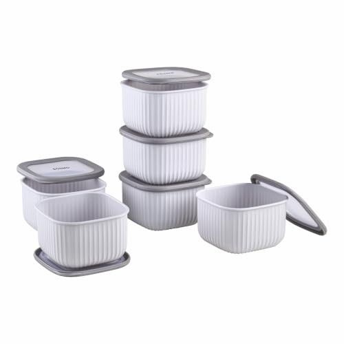 Amazon Basic Plastic Elegant Square Storage Containers Food Grade Set of 6 (1.4L Each) | Microwave, Freezer, Dishwasher & Refrigerator Safe, Stackable Kitchen Containers (Grey)