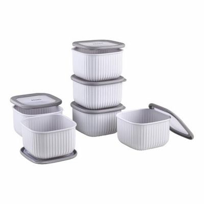 Amazon Basic Plastic Elegant Square Storage Containers Food Grade Set of 6 (1.4L Each) | Microwave, Freezer, Dishwasher & Refrigerator Safe, Stackable Kitchen Containers (Grey)