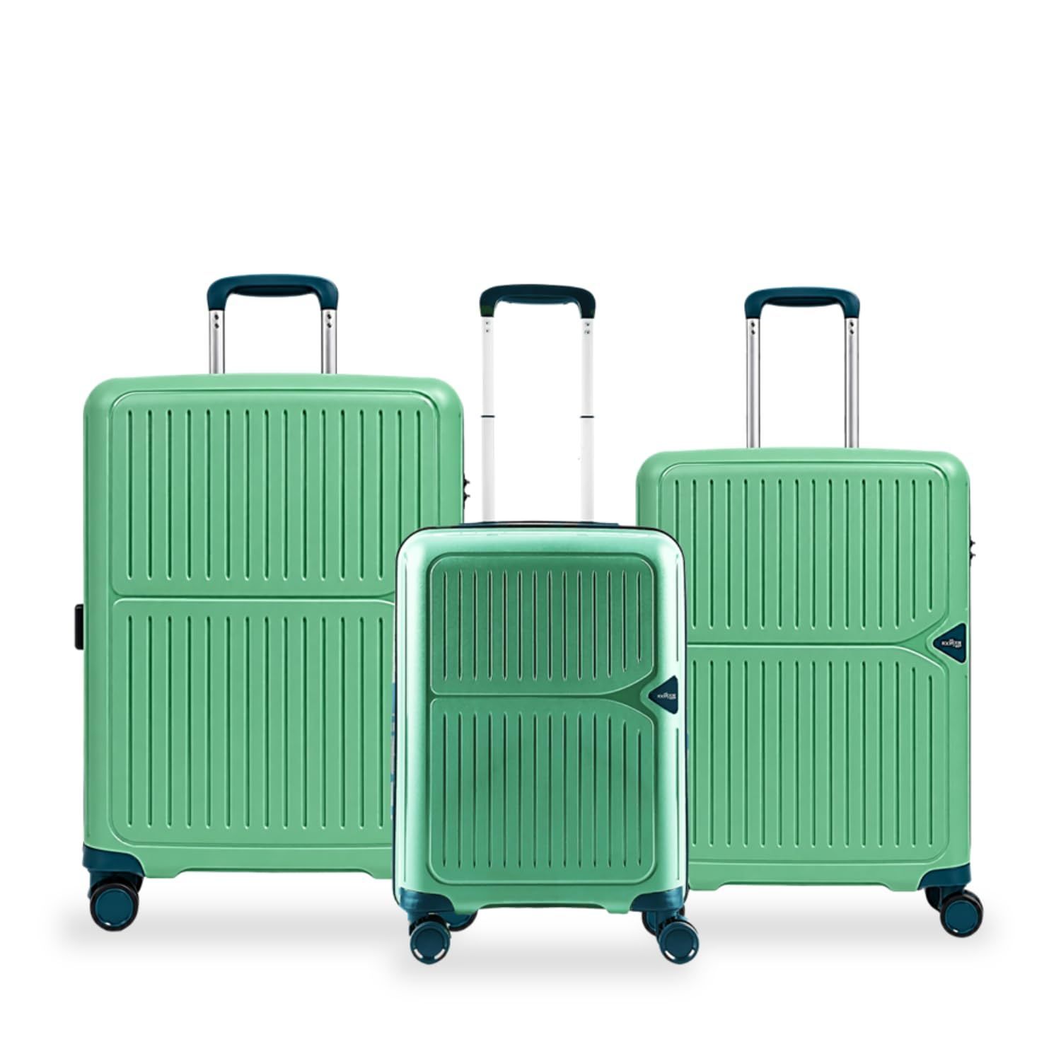 Footloose by VIP Head Spin Set of 3 (S+M+L) Trolley Bags, Green 8-Wheels, Polypropylene Case, Spacious, Combination Lock, Sturdy Zipper, Lightweight Travel Luggage, 3-Year Global Warranty