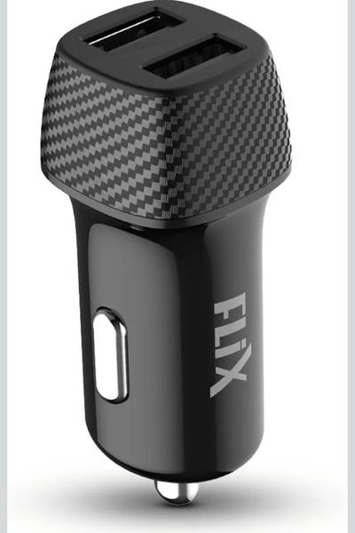 Flix(Beetel) 2.4A Charging Car Charger ,Dual USB Type A connectors(Black)