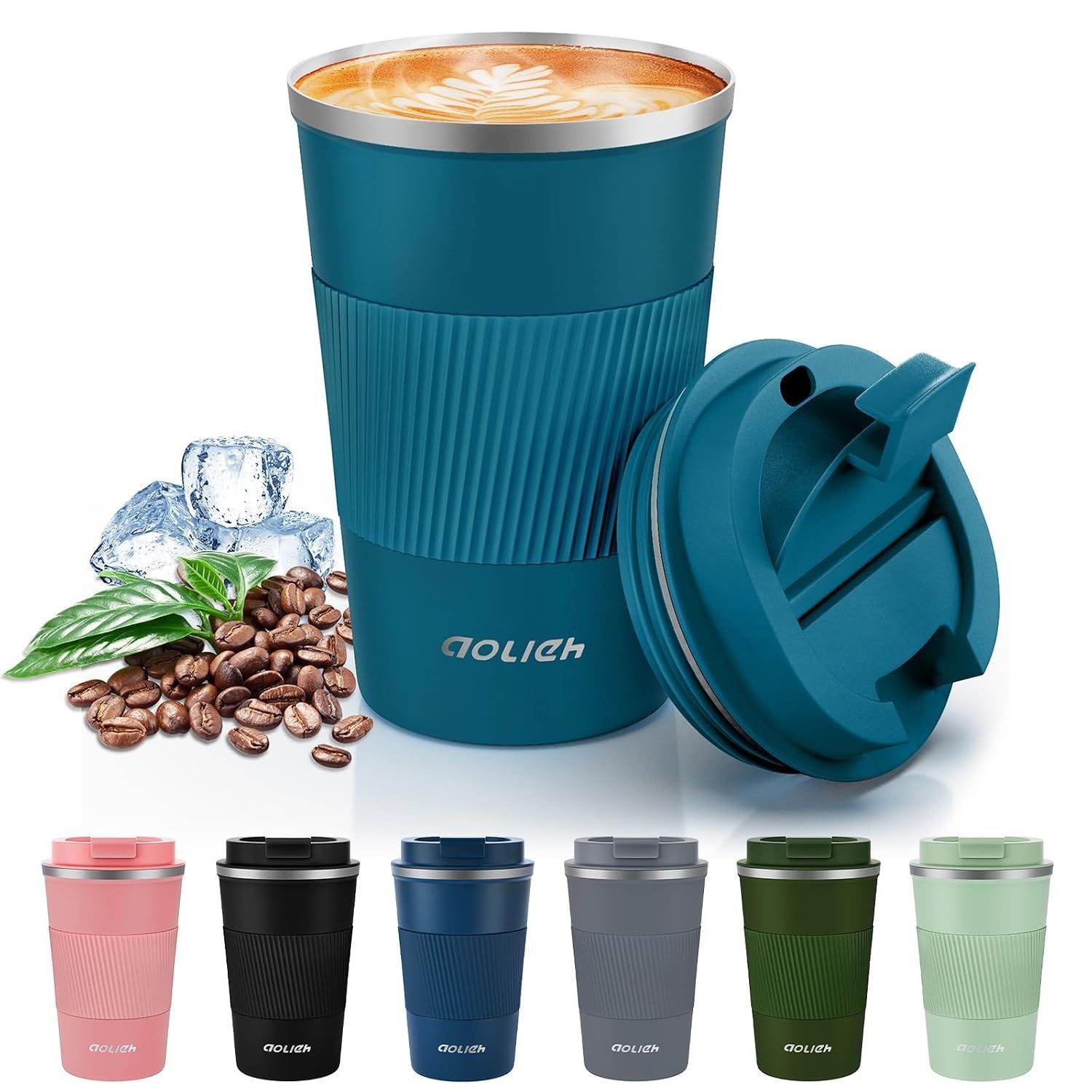 Thermal Travel Mug 380ml | Leak Proof Lid | Insulated Stainless Steel | Hot Cold | Blue