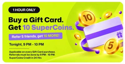 Buy any Gift Card & get 10 SuperCoins FREE