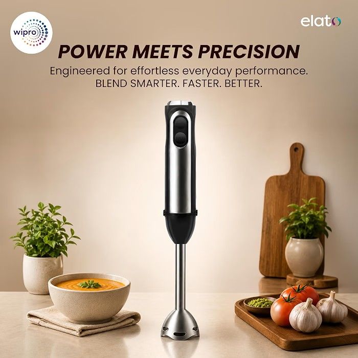 Wipro Elato FMB 201 Hand Blender|Powerful 200 Watt Copper Motor With Rust Free Steel Arm|Dual Mode Multi-functional