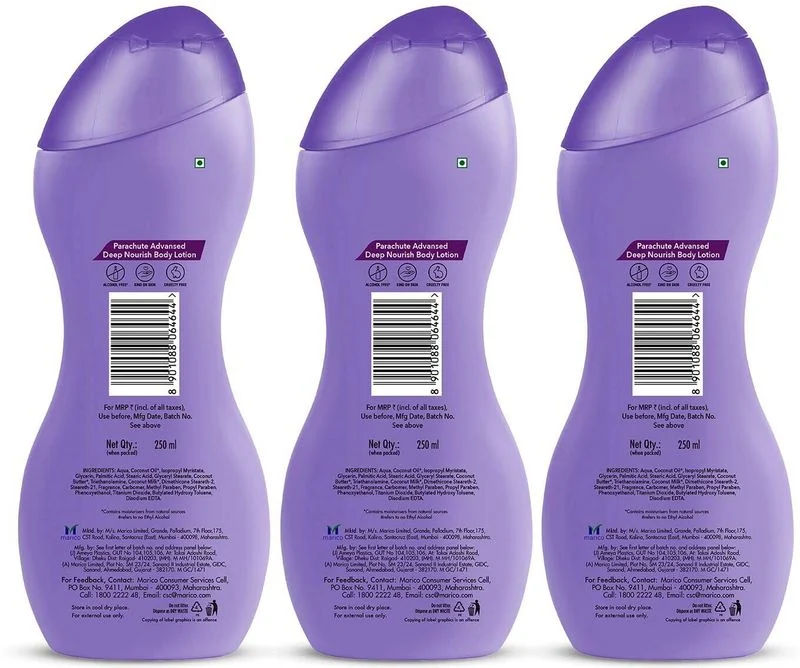 Parachute Advansed Deep Nourish Body Lotion, With Pure Coconut Milk, 72h Moisturization 250ml x 3 (750 ml)