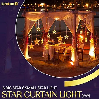 Lexton Star Curtain Light | 6 Big Star 6 Small Star Light | with 8 Flashing Modes | 12 Stars | Warm White | for Indoor & Outdoor Decorations