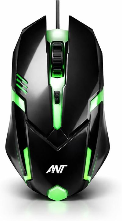Ant Globe 12 Wired Optical Gaming Mouse - 2400 DPI High-Precision Sensor, Multicolour RGB Backlight, 4 Responsive Buttons, Ergonomic Lightweight Design for PC, Mac, Laptop & Desktop (Black)