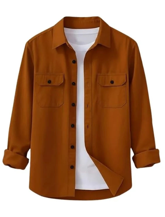 DEELMO Men's Casual Cotton Blend Shirt - Full Sleeve Dual Flap Pocket Button-Down