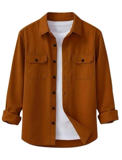 DEELMO Men's Casual Cotton Blend Shirt - Full Sleeve Dual Flap Pocket Button-Down