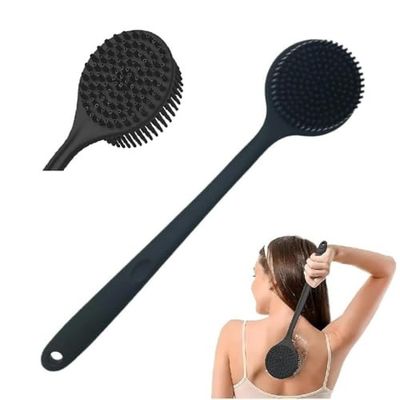 Xmart India Silicone back scrubber for bathing with Long Handle for Shower - Soft, BPA-Free silicone body scrubber for bathing| Deep Cleaning, Dirt Removal, Exfoliating body scrubber for women & Men (Multi-Color)