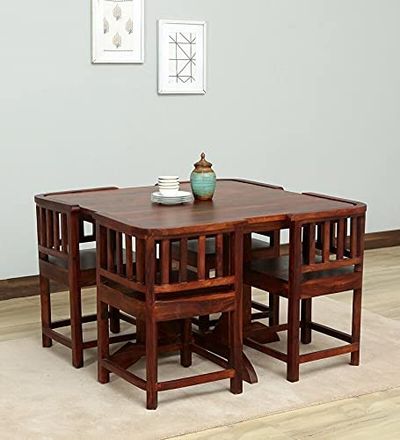 Contemporary Sheesham Wood 4-Seater Dining Table for Living Room & Home