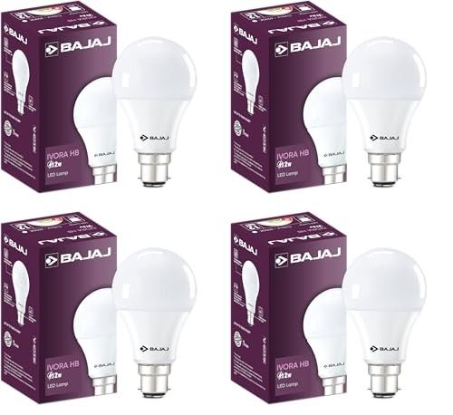 Bajaj Ivora HB 12W LED Bulb B22 (Pack of 4, CDL) | UV & IR Free | 1 Year Warranty
