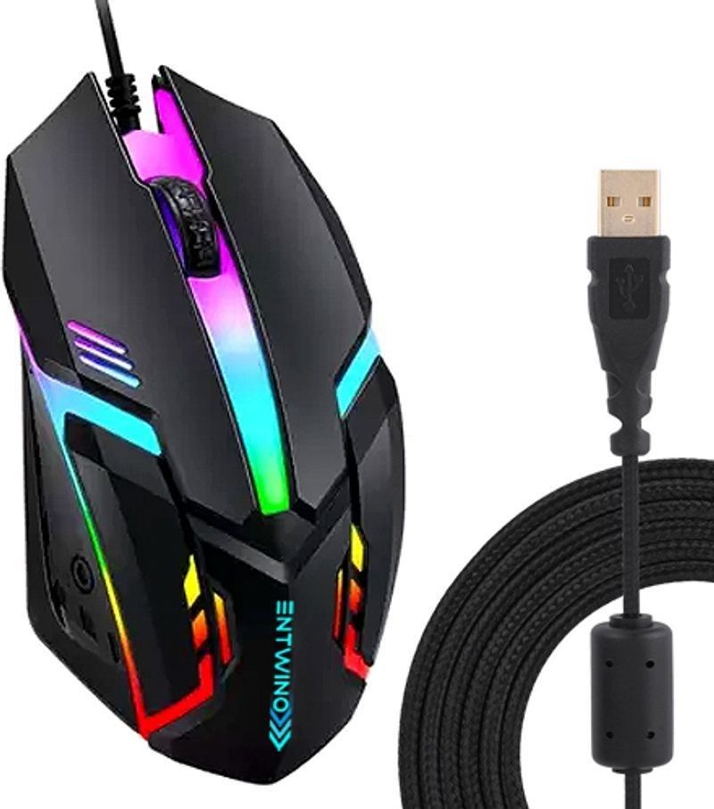 ENTWINO F-1 Gaming Mouse Wired For Computer Braided Wired Ambidextrous Optical Gaming Mouse (USB 2.0, Black)