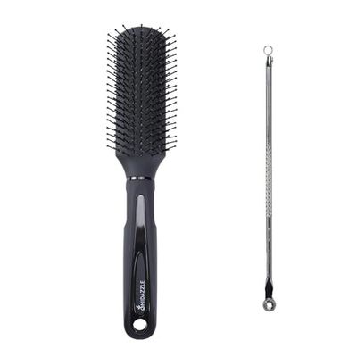 Midazzle 2-Piece Beauty Tool Set - Dual-Ended Blackhead Remover Extractor Tool & Flat Black/Silver Hair Brush