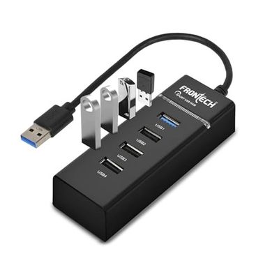 Frontech USB HUB 4 in 1, 1 x USB 3.0 + 3 x USB 2.0, High-Speed Data Transfer, LED Indicator, Plug & Play, Compatible with Windows, Mac & Linux(NC-0053)