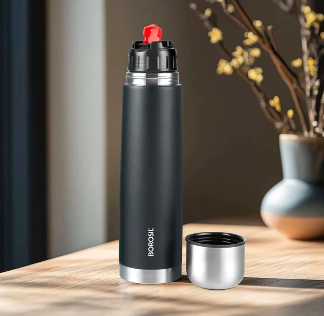 Borosil 24 Hours Hot & Cold Thermo Double Wall Vaccum Insulated Steel Flask Bottle 1000 ml Steel Flask on Flipkart