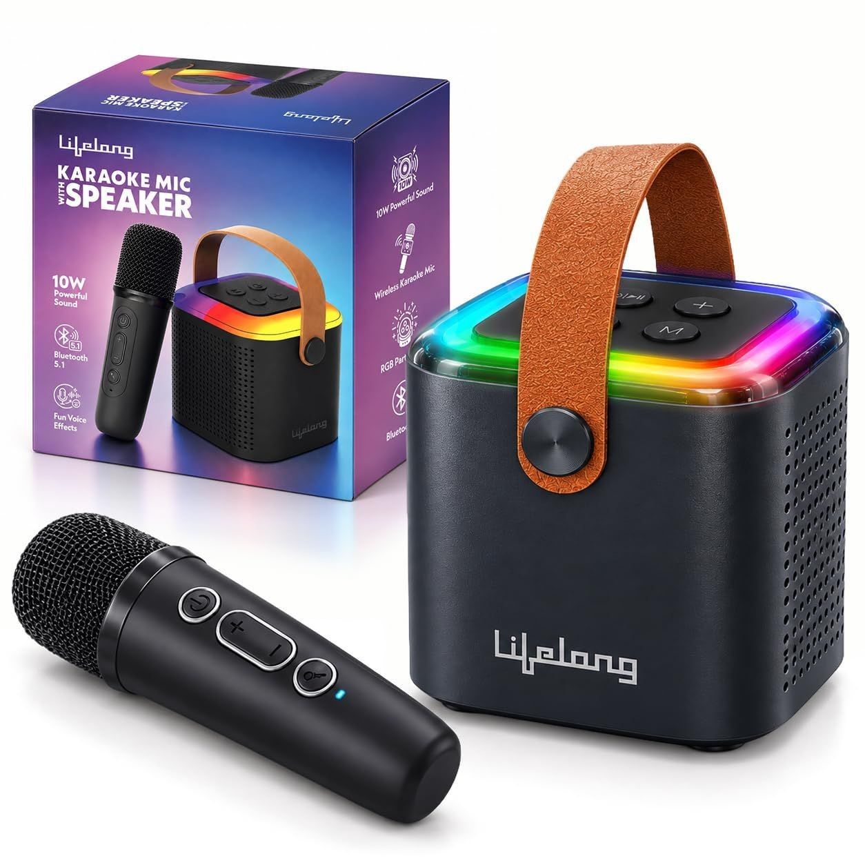 Top Brand Karaoke Mic with Speaker | 10W Bluetooth Speaker with Wireless Mic, Voice Effects, RGB LED | Upto 8Hr Playtime with USB Type-C Charging
