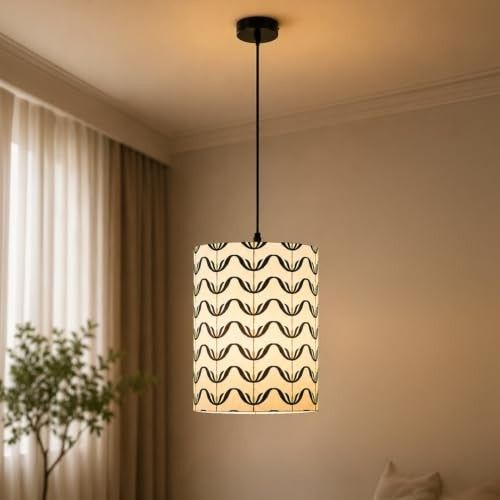 Amazon Basics Pashan Wavy Pendant Lamp | Decorative Polyester Shade with E14 Holder | Pendant Light for Living Room, Dining Area, Bedroom & Home Décor