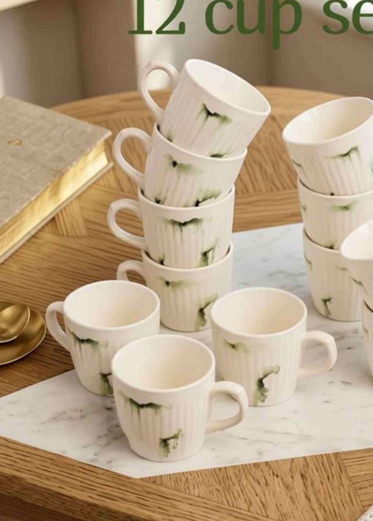 GALAXYCERAMICS Pack of 12 Ceramic (White, Green, Cup)