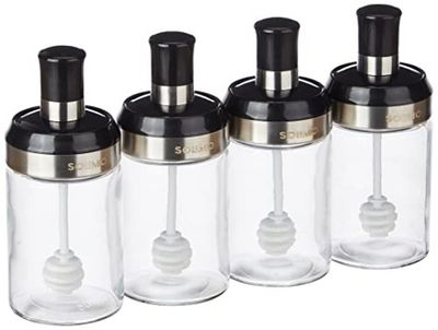 Amazon Brand - Solimo Borosilicate Glass Sauce Jar with Dipper, Set of 4 (250 Ml Each),Black