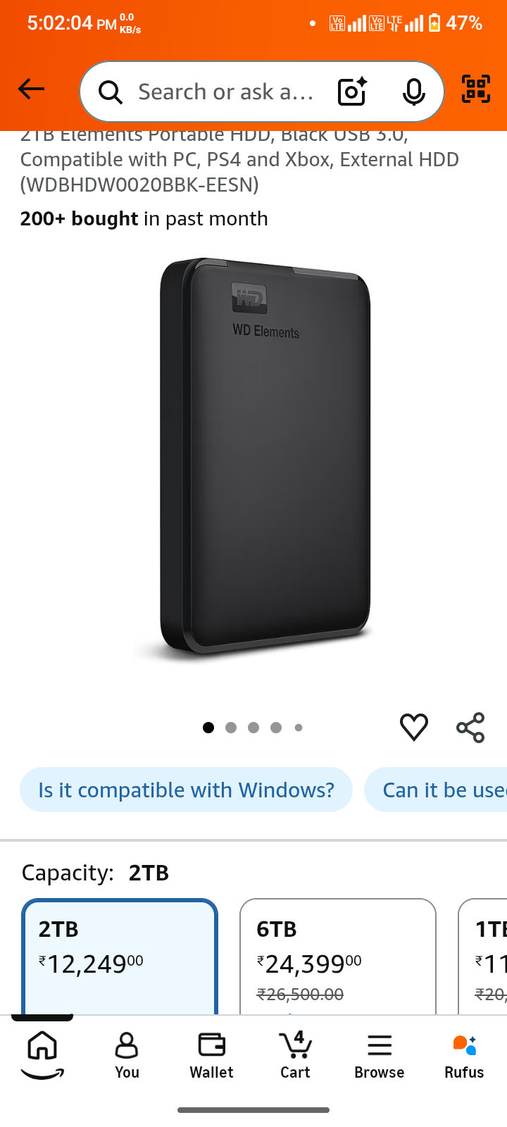 2TB Elements Portable HDD, Black USB 3.0, Compatible with PC, PS4 and Xbox, External HDD (WDBHDW0020BBK-EESN)