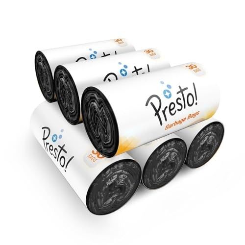 Amazon Brand - Presto! Garbage Bags | Medium | 180 Count | 30 Bags X 6 Rolls | 19 X 21 Inches | For Dry & Wet Waste | Black