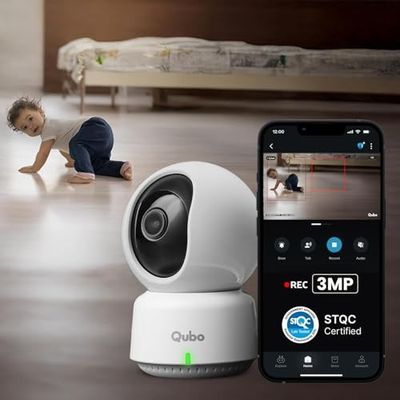 Qubo Smart 360° 3MP [2K] Baby Monitor Camera | Wi-Fi Indoor CCTV for Baby Room