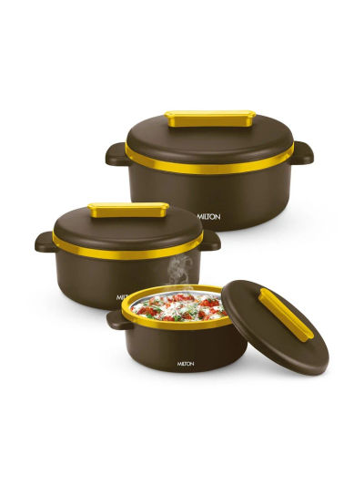 Buy Milton Micronova Jr Pack Of 3 Dark Brown 2500 Ml BPA Free Inner Steel Casserole Gift Set - Casserole for Unisex 40109190 | Myntra