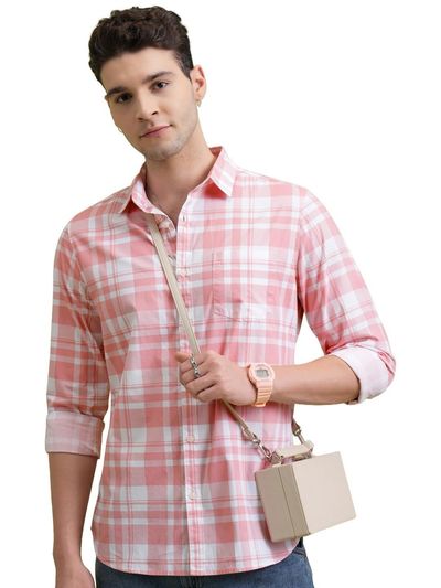 Highlander Men's Cotton Slim Fit Checks Shirt | Full Sleeves | Regular Collar | Casual Shirts for Men