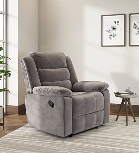 Nilkamal Sierra Velvet Fabric Manual Recliner | 1 Seater Sofa | Single Sofa Recliner | Finish Color - Brown