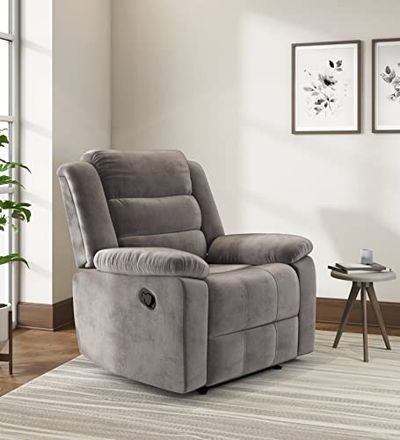 Nilkamal Sierra Velvet Fabric Manual Recliner | 1 Seater Sofa | Single Sofa Recliner | Finish Color - Brown