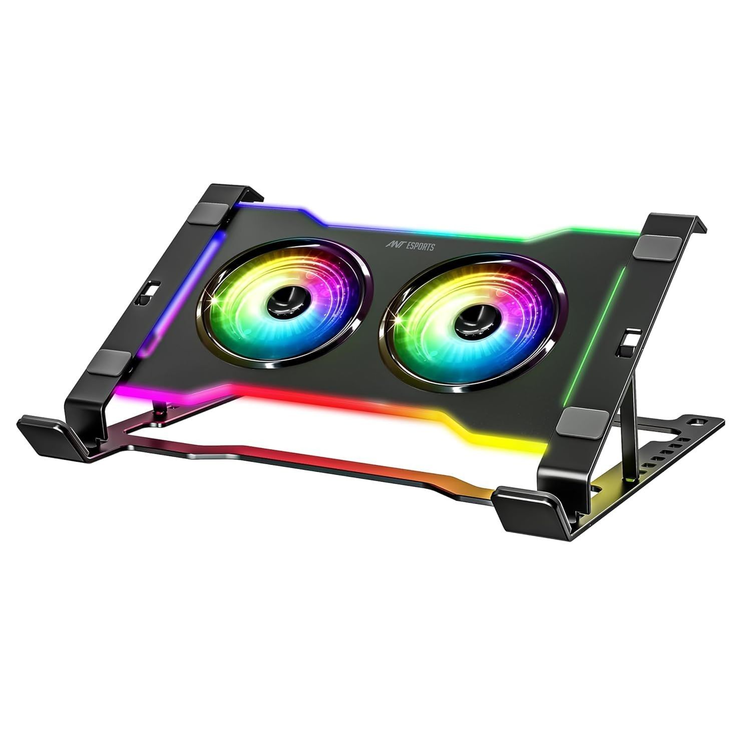Ant Esports Turbine 20 RGB Laptop Cooling Pad for Upto 17” Laptop 2X 65 x 15mm 3000rpm Fan,10 RGB Modes, Adjustable Height Stand, Fan Speed Control, Type C and USB Port, Quiet Operation, LED Display