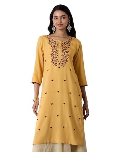 Amazon Brand - Myx Women Embroidered Straight Fit Kurta (Available in Plus Sizes)