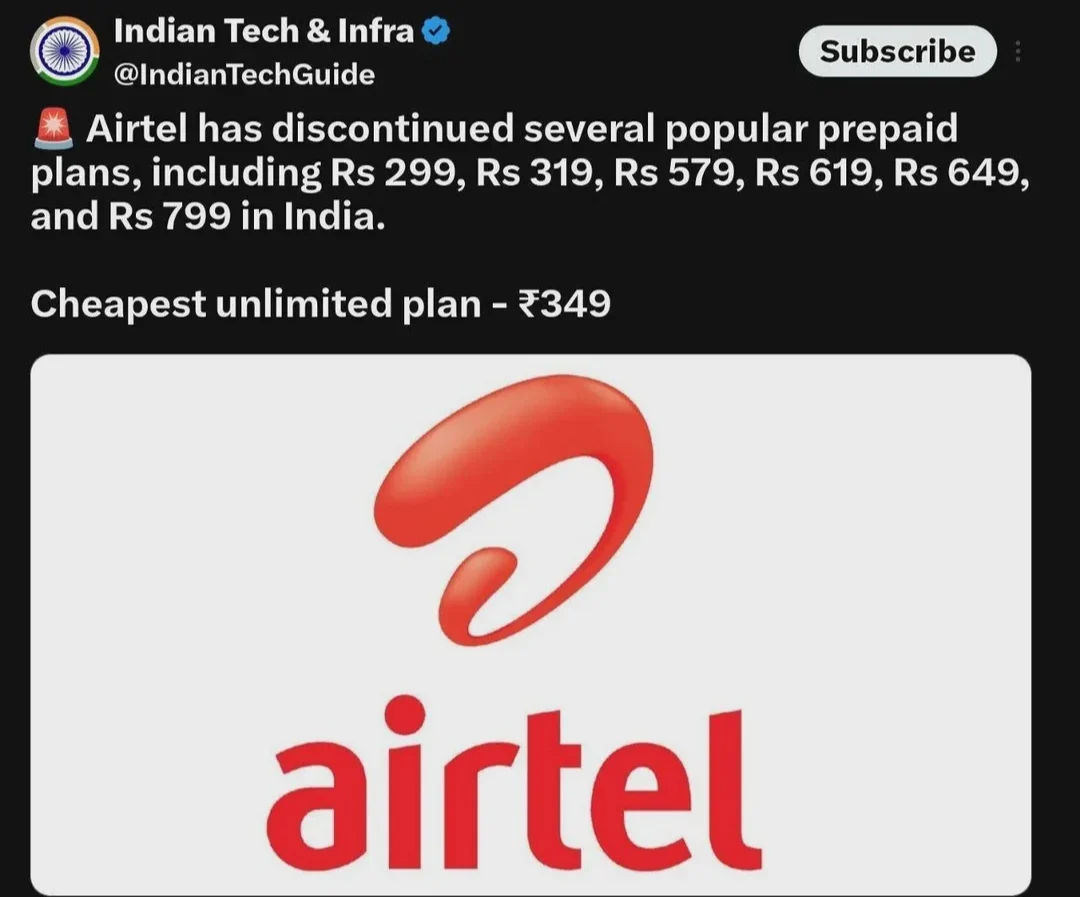 Airtel discontinued popular prepaid plans in india