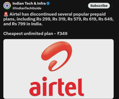 Airtel discontinued popular prepaid plans in india