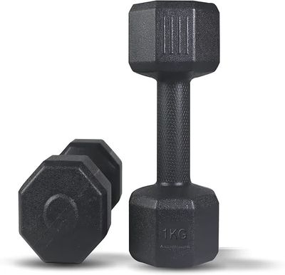 ARTINO 1Kg Pair Hexa PVC Dumbbells Set For Home Gym, Exercise & Fitness Dumbbell (Black) Fixed Weight Dumbbell (1Kg X 2PCS)