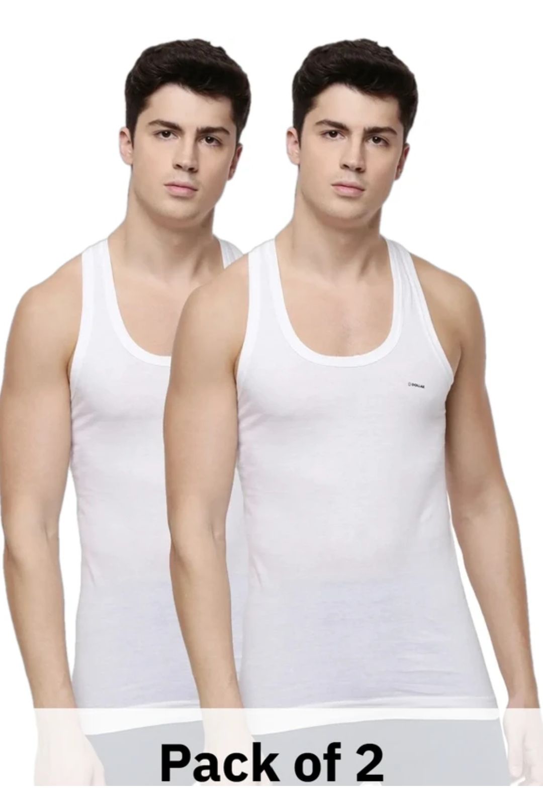 Dollar Pack of 2 Dollar Lehar Men Combed Cotton Round Neck Vest -Pack of 2- White Men Vest