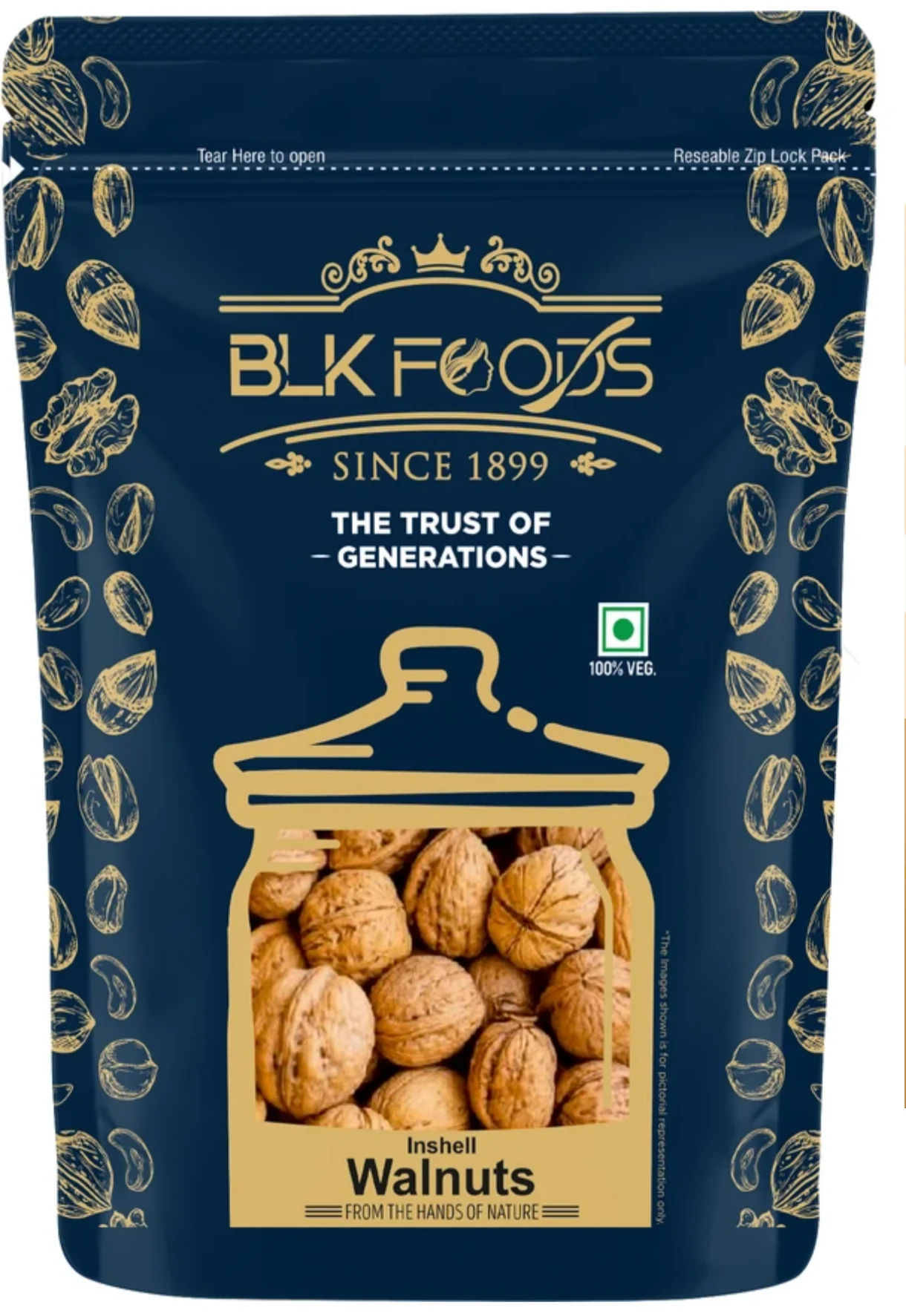 BLK FOODS Walnut Inshell 900g | Whole Akhrot Dry Fruit Pack Walnuts (1 x 900 g)