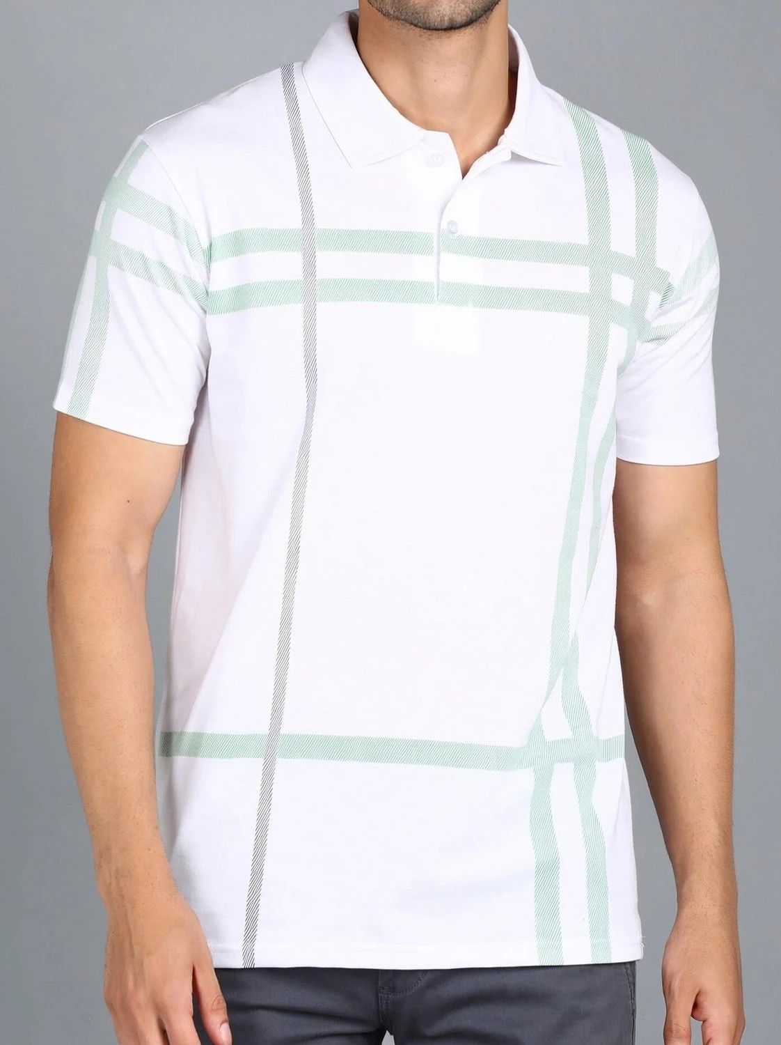 3BROS Men Striped, Typography Polo Neck Cotton Blend (180 gsm) Wh...more
