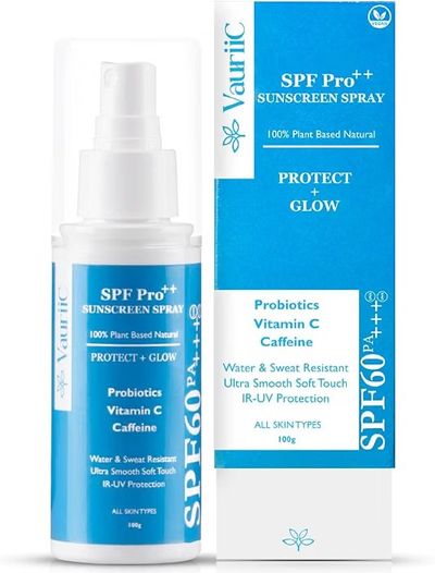 VauriiC Sunscreen SPF-60 Spray PA++++ For UVA/B & Blue Light Protection | No White Cast | Hyaluronic Cooling Sunscreen | All Skin Types | 100ml