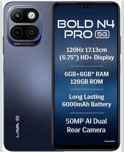 Lava Bold N4 Pro 5G (Monaco Blue, 6GB RAM, 128GB Storage) | 50MP AI Rear Camera | 6000mAh