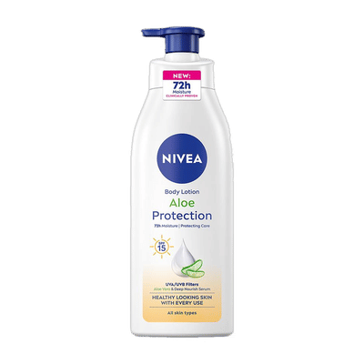 NIVEA Aloe Protection, Hydrating Moisturizer Body Lotion, Natural Aloe Vera & SPF 15 (400 ml)