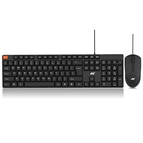 Ant MASTER15 Wired Keyboard and Mouse Combo, 104-Key Full-Size Silent Membrane USB Keyboard & 1000 DPI High-Precision Optical Mouse for Laptop/PC, Ergonomic Lightweight Design, Plug & Play - Black