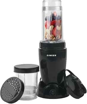 SINGER Nutricool Juicer Mixer Grinder | Smoothie Maker | Powerful 500 Watts Copper Motor | 2 Transparent Jars | Stainless Steel Blades | ISI Certified | 2 Years Warranty | Black