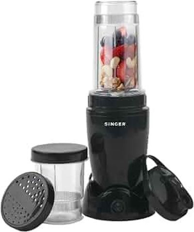 SINGER Nutricool Juicer Mixer Grinder | Smoothie Maker | Powerful 500 Watts Copper Motor | 2 Transparent Jars | Stainless Steel Blades | ISI Certified | 2 Years Warranty | Black