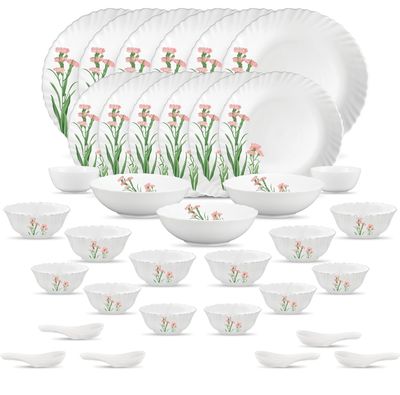 La Opala Novo Opalware Dinner Set, 35 Pcs for Family of 6, Pink Florets